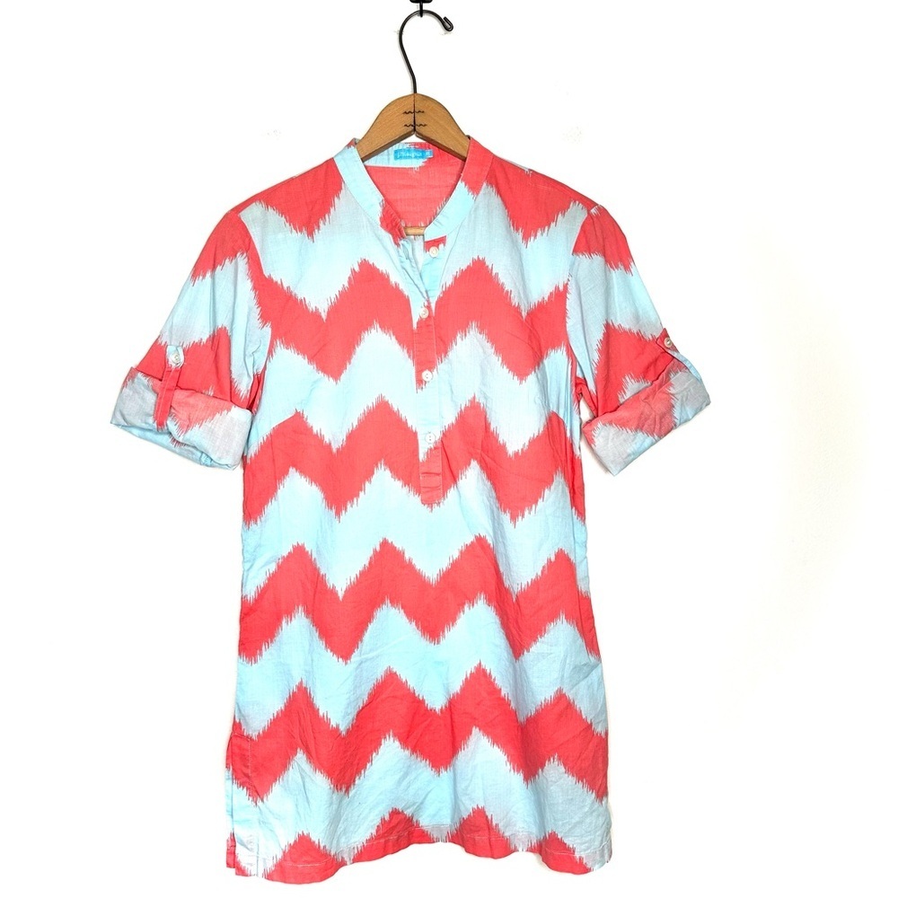 J. Mclaughlin | Chevron Print Roll Tab Sleeves To… - image 2